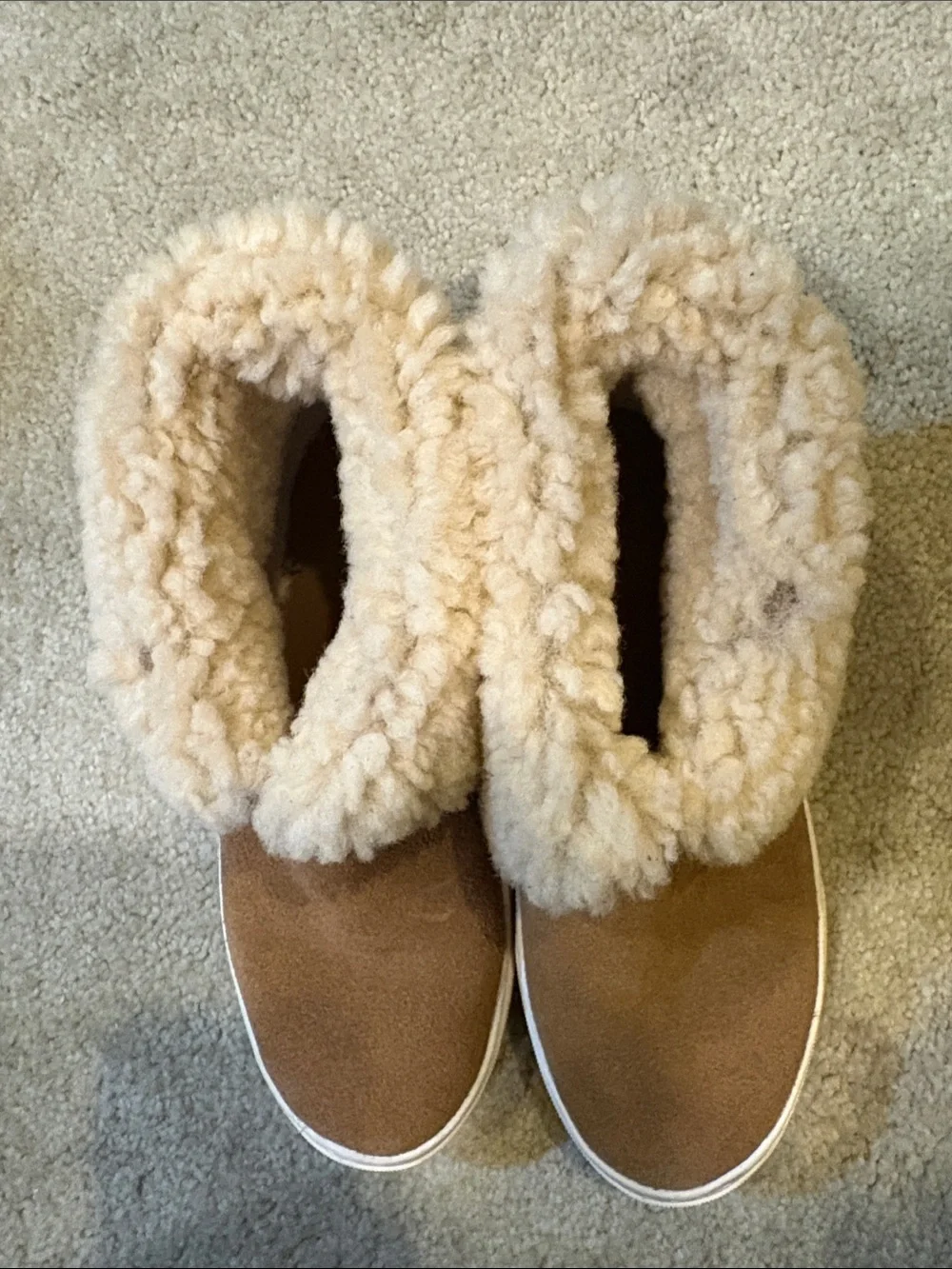 UGG Tan Suede Shearling Cuff Slip-On Sneakers-Size 5.5